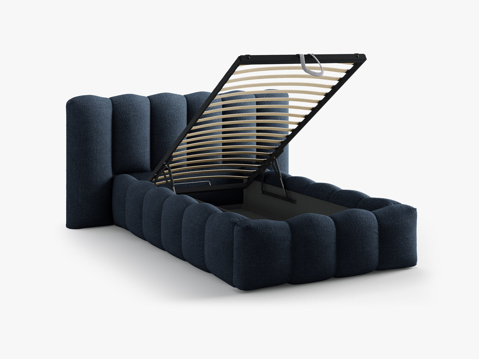 Micadoni Stauraumbett mit Kopfteil Lupine Boucle Baloo Dunkelblau