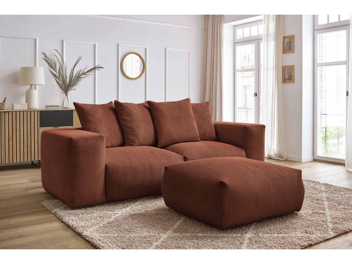 Bobochic Voltaire Sofa 4-Sitzer mit Pouf 248 × 100 cm Cordsamt Orange