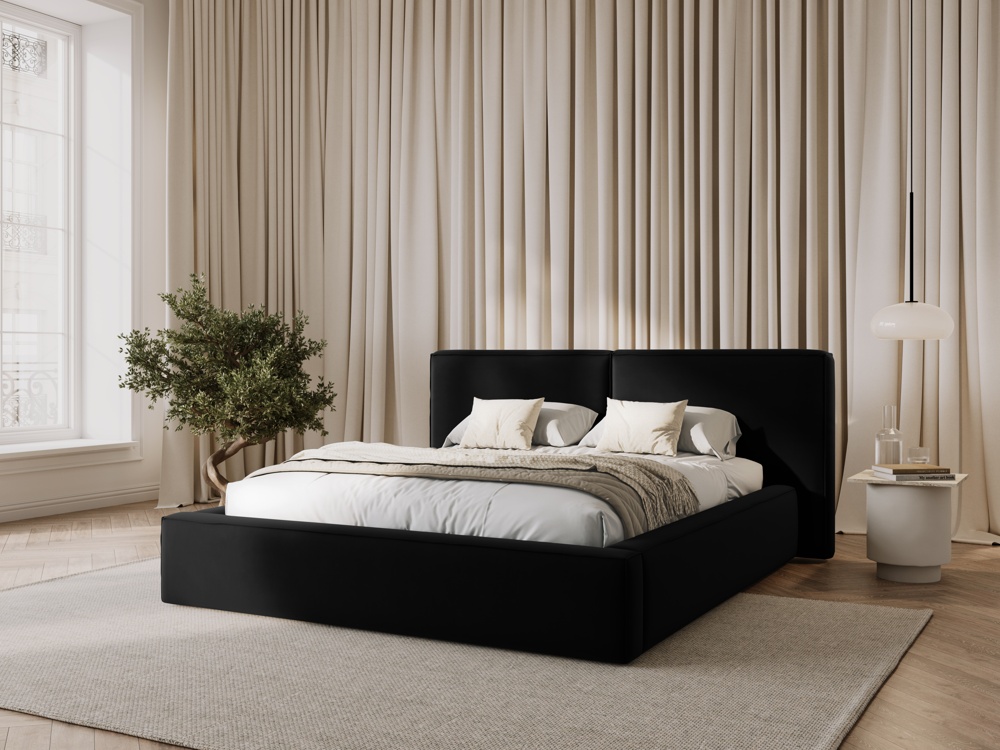 Cosmopolitan Design Stauraumbett mit doppeltem Kopfteil Arendal 140x200 Samt Bluvel Schwarz