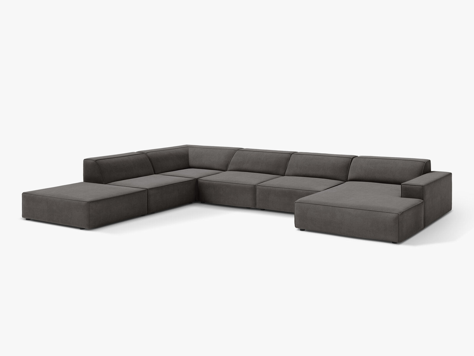 Micadoni Panorama-Ecksofa Jodie 7-Sitzer Links Samt Bluvel Hellgrau