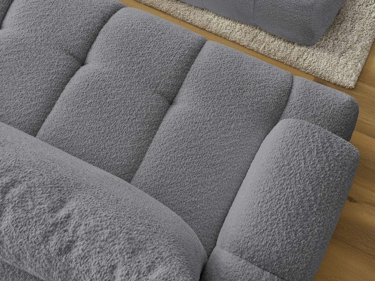 Bobochic Fuji Ecksofa mit Schlaffunktion und Bettkasten und Pouf 292 × 160 cm Bouclé-Stoff Dunkelgrau Ecke rechts
