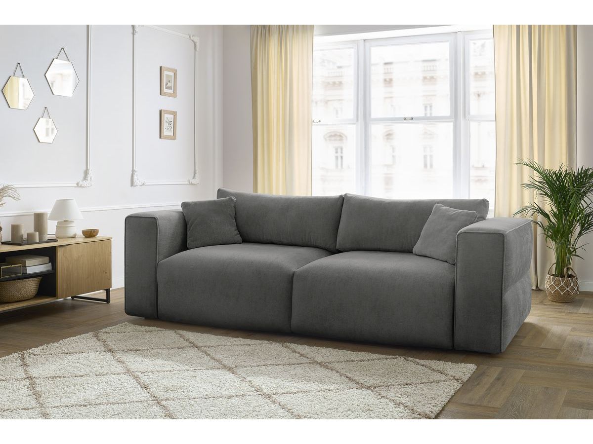 Bobochic Ezechiel Schlafsofa 3-Sitzer mit Bettkasten Stoff Dunkelgrau