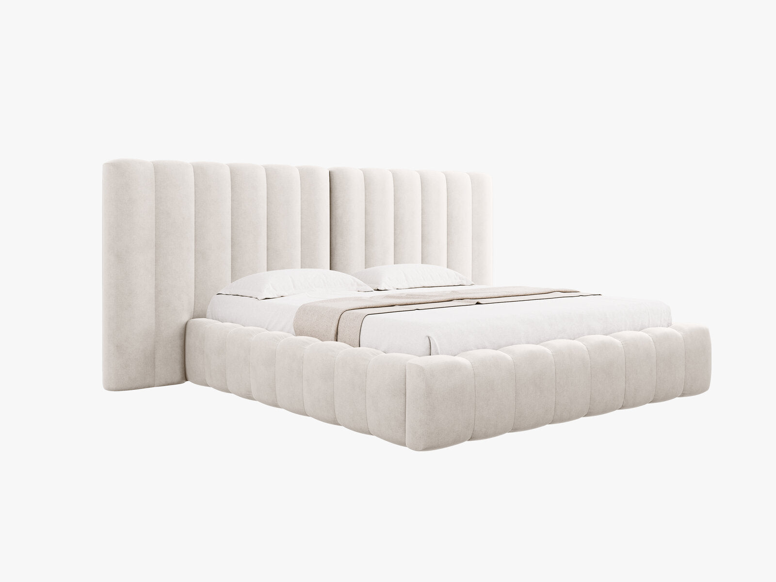 Micadoni Bett Kelp mit Doppelkopfteil Strukturierter Stoff Moly Grau Beige Melange