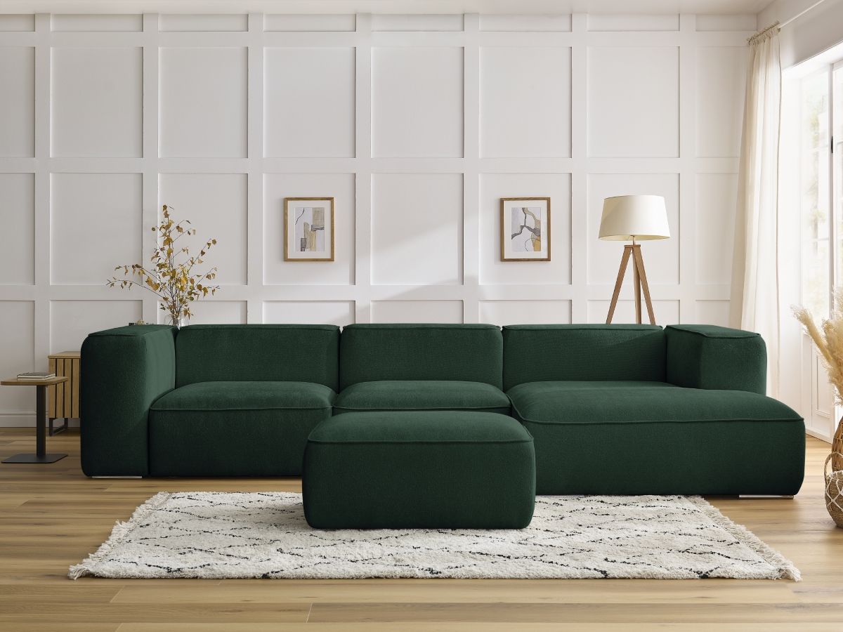 Bobochic Zephyr Ecksofa mit Pouf 349 × 165 cm Strukturstoff Grün Ecke rechts