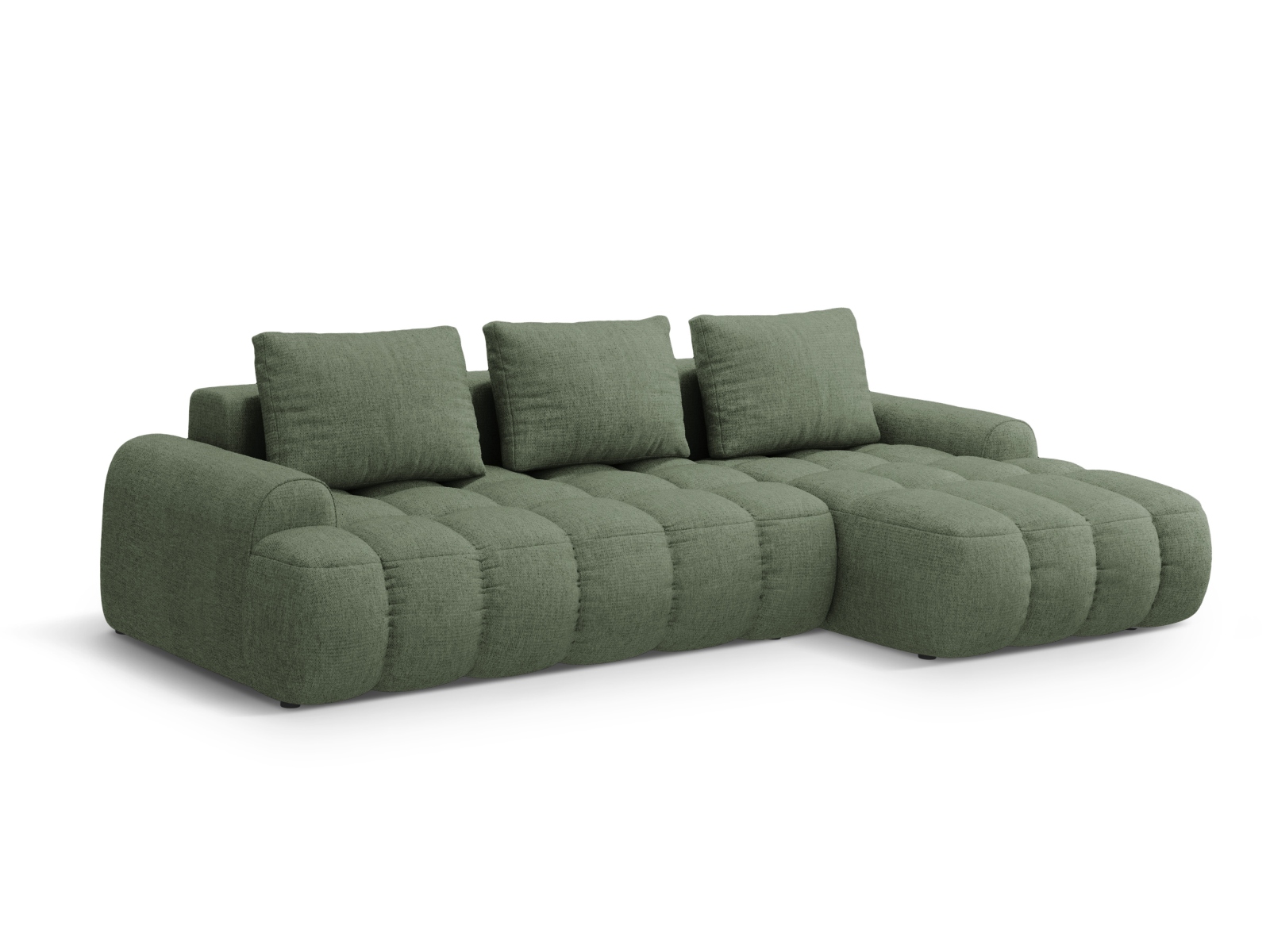 Cosmopolitan Design Ecksofa Linz 3-Sitzer mit Schlaffunktion Strukturierter Stoff Sorella Dunkles Olivgrün Rechts