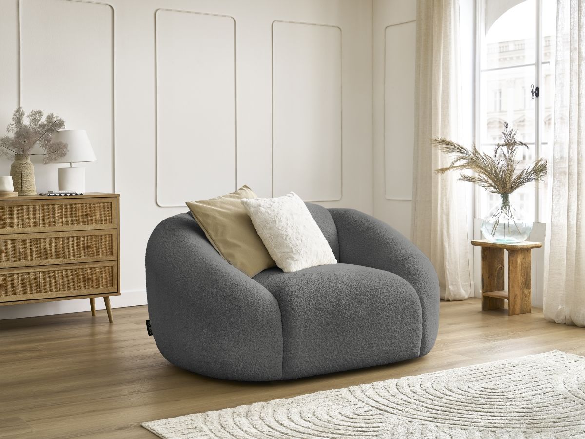 Bobochic Tina Sessel Bouclé-Stoff Dunkelgrau