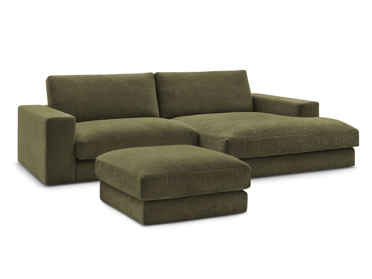 Bobochic Leonard Ecksofa mit Pouf 234 × 159 cm Strukturstoff Grün Ecke rechts