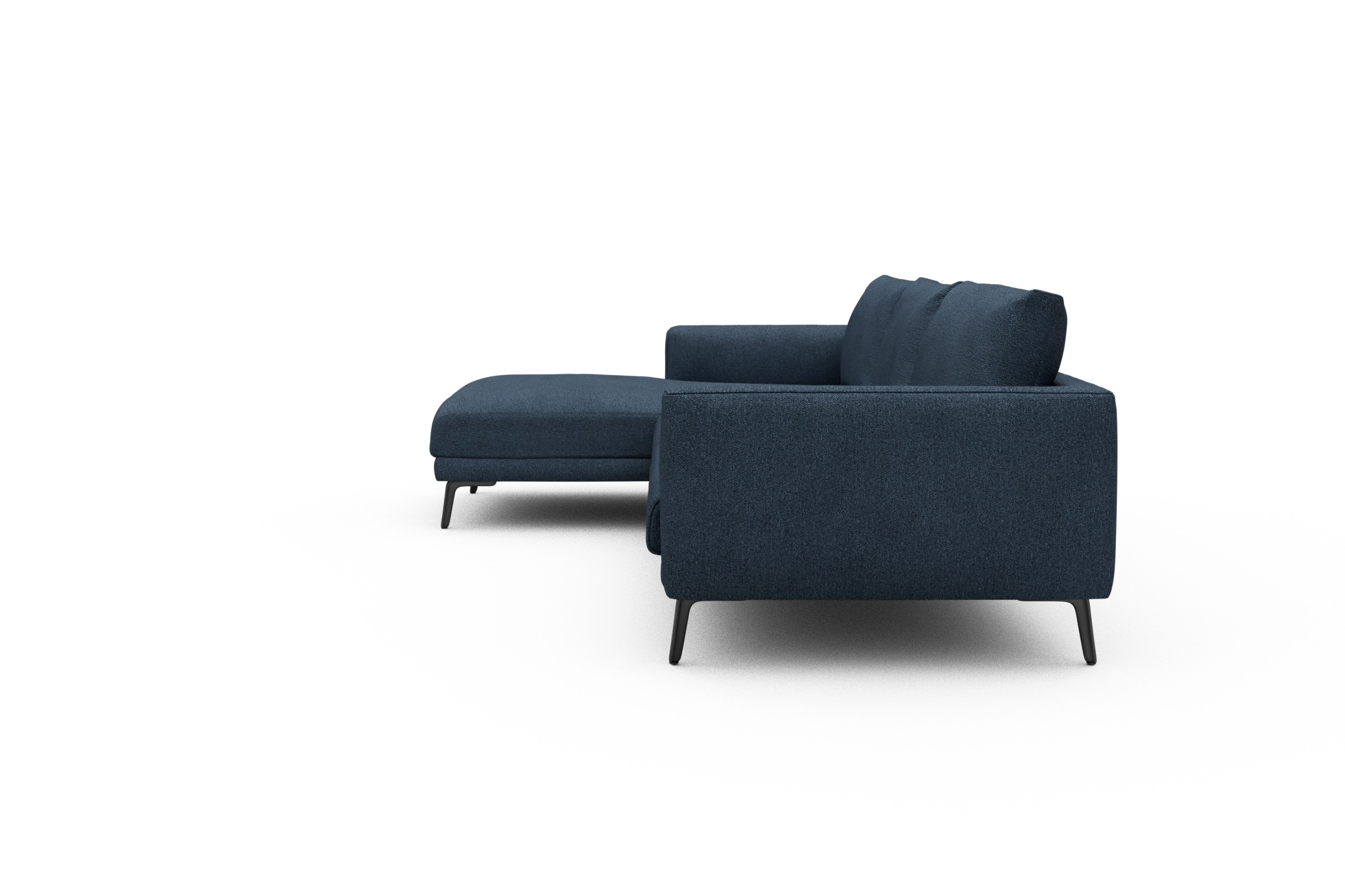 Ecksofa Karl Chaiselongue links mit 2,5-Sitzer Boucle-Blue