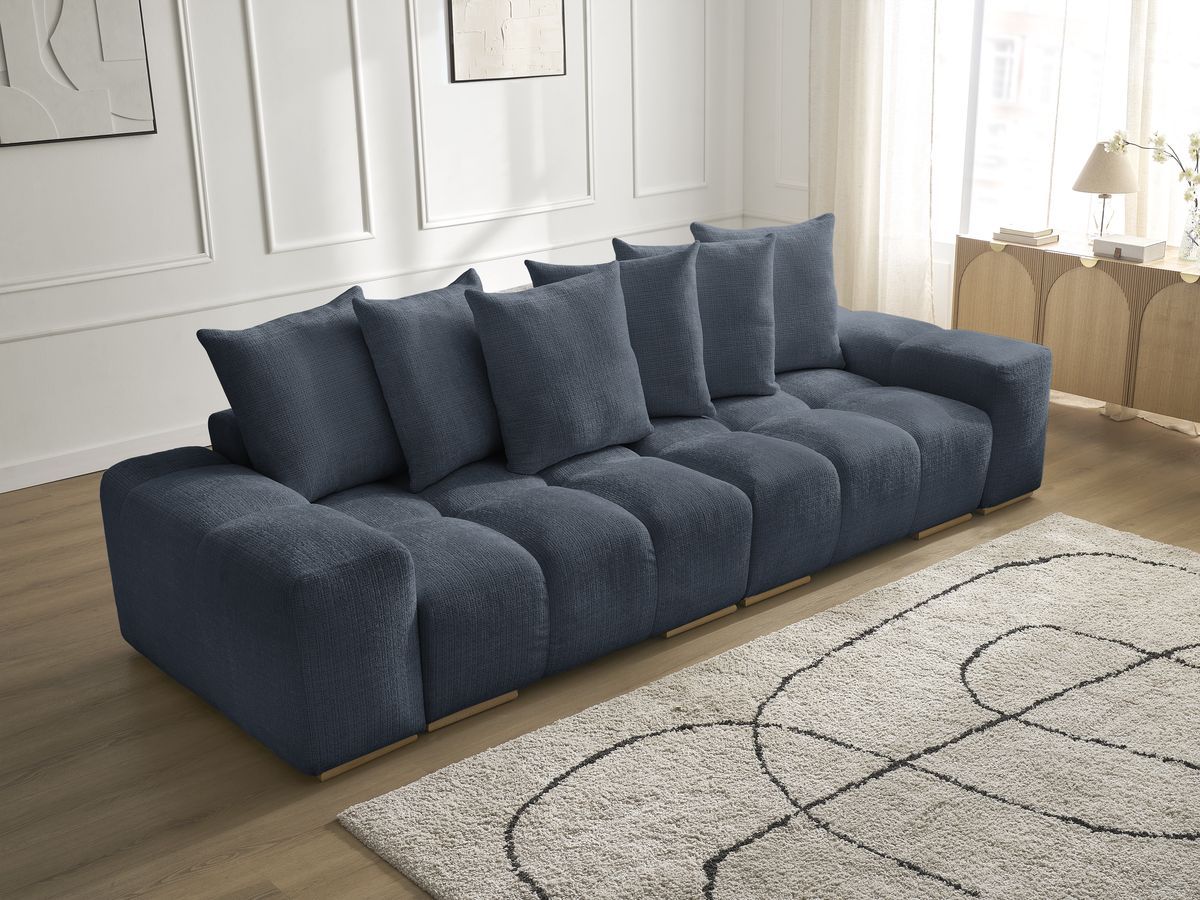Bobochic Anakin Sofa 3-Sitzer, 6 Kissen Strukturstoff Dunkelblau