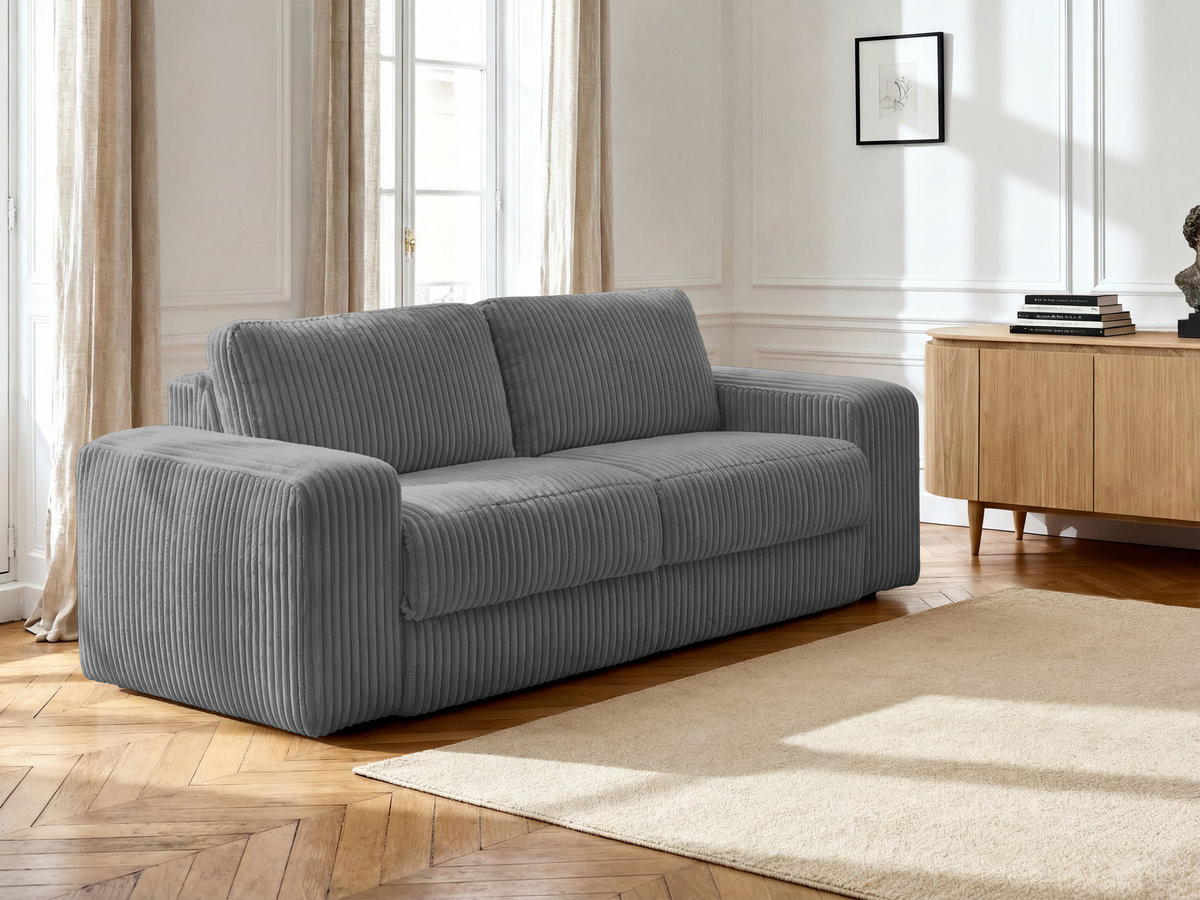 Bobochic Ibiza Schlafsofa 3-Sitzer Cordsamt Dunkelgrau, Liegefläche 140 × 196 cm