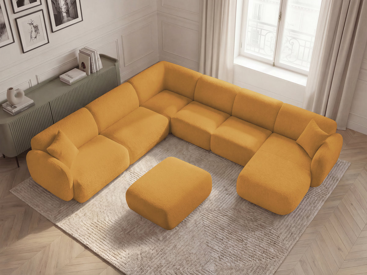 Bobochic Anda Wohnlandschaft mit Pouf 373 × 289 cm Chenille Gelb Ecke links
