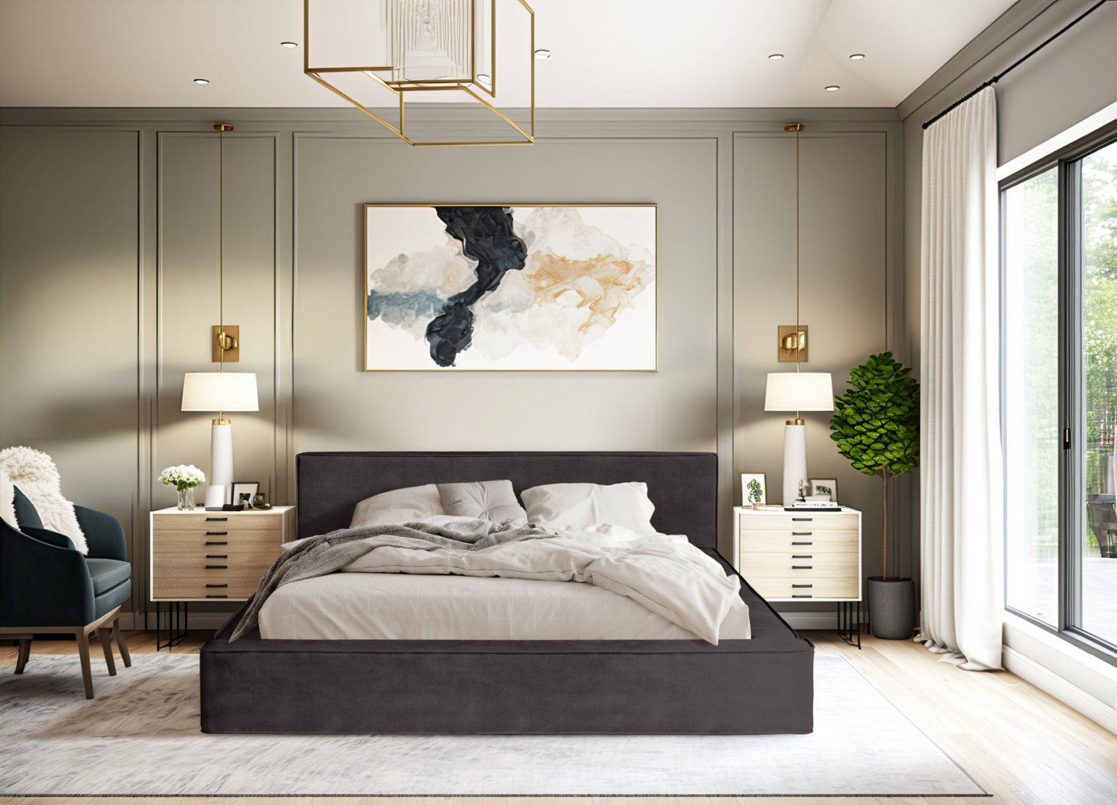 Polsterbett Delano Samtstoff 140x200 mit Metallrahmen Macau Anthracite