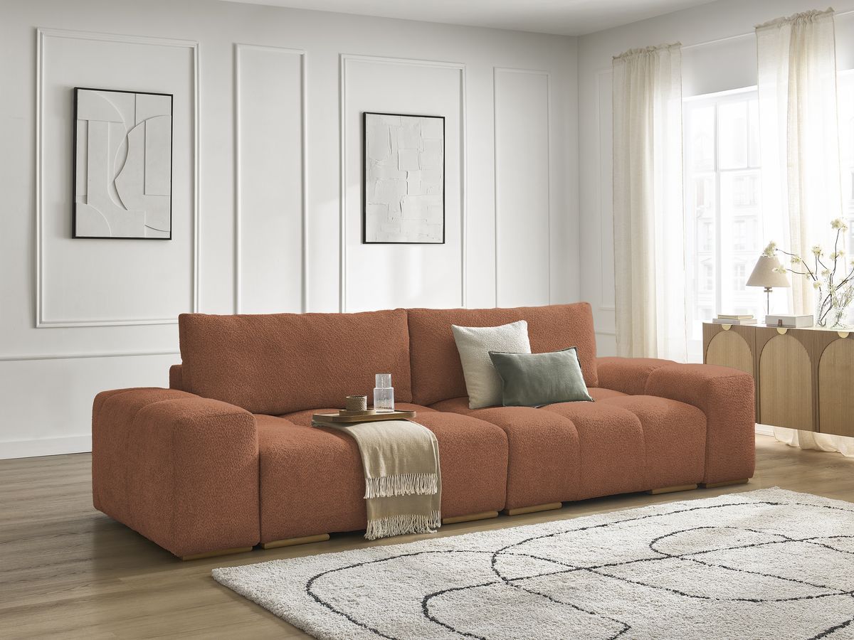 Bobochic Anakin Sofa 3-Sitzer, 2 Kissen Bouclé-Stoff Orange