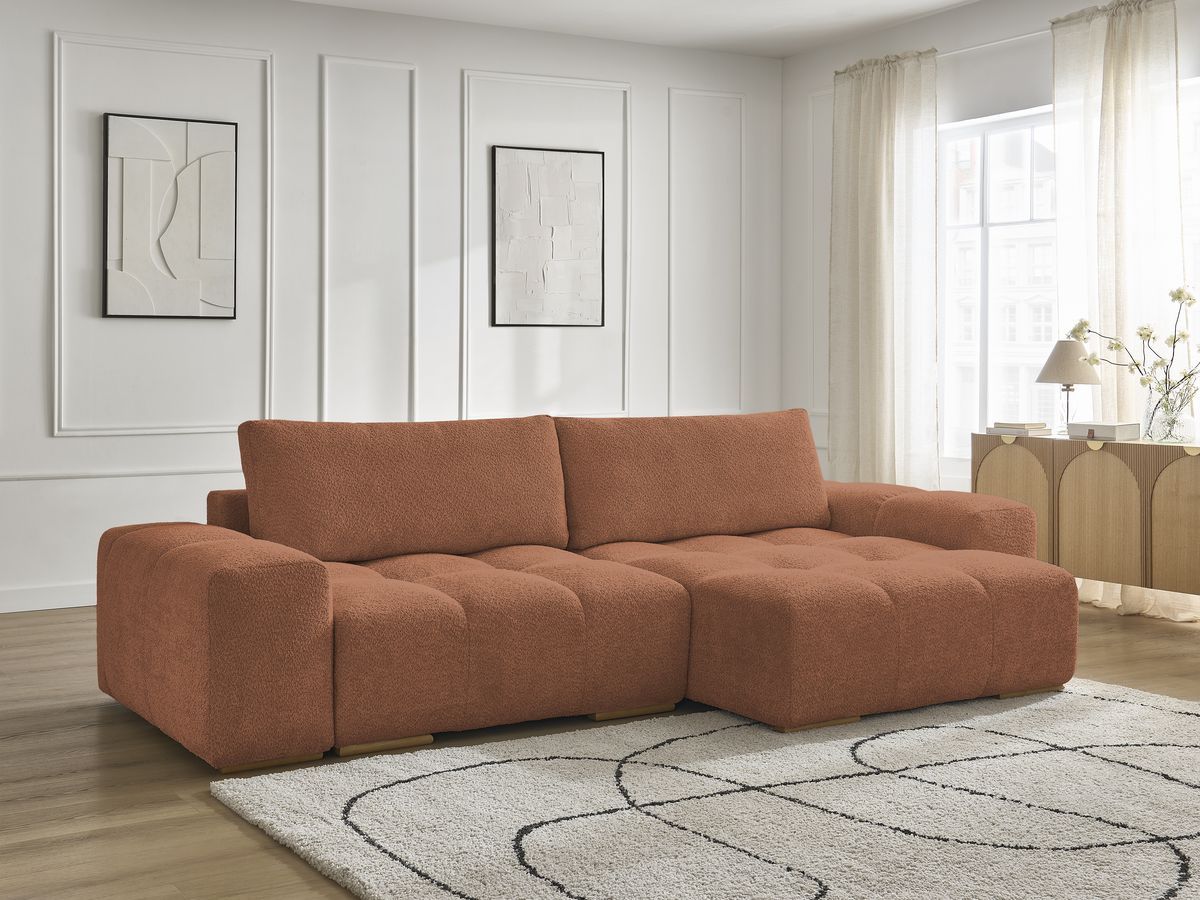 Bobochic Anakin Ecksofa, 2 Kissen Bouclé-Stoff Orange