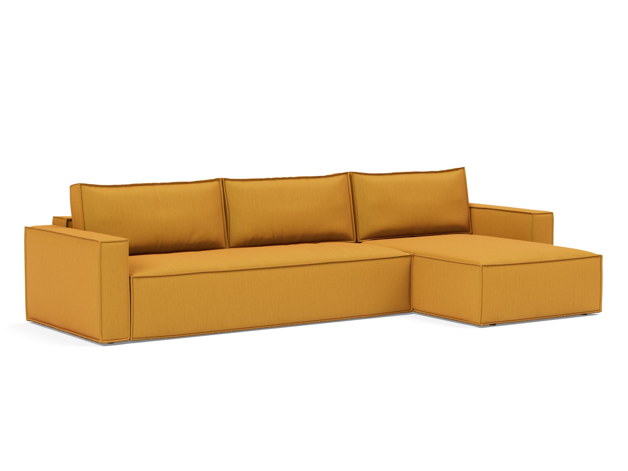 Schlafsofa Newilla mit Chaiselongue Flachgewebe Elegance 507-Burned-Curry