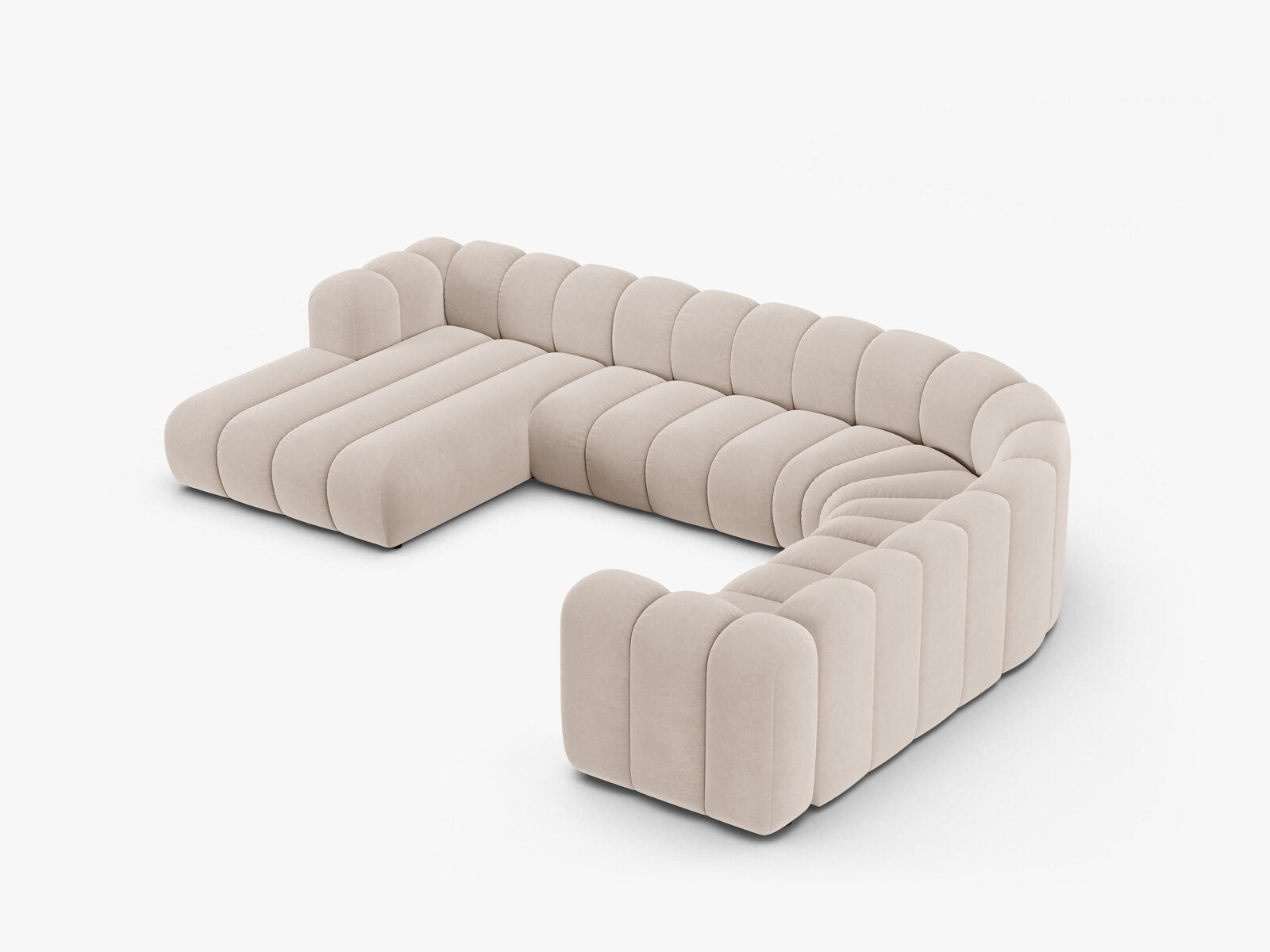 Micadoni Modulares Panorama Ecksofa Lupine 6-Sitzer Rechts Samt Venus Helles Beige