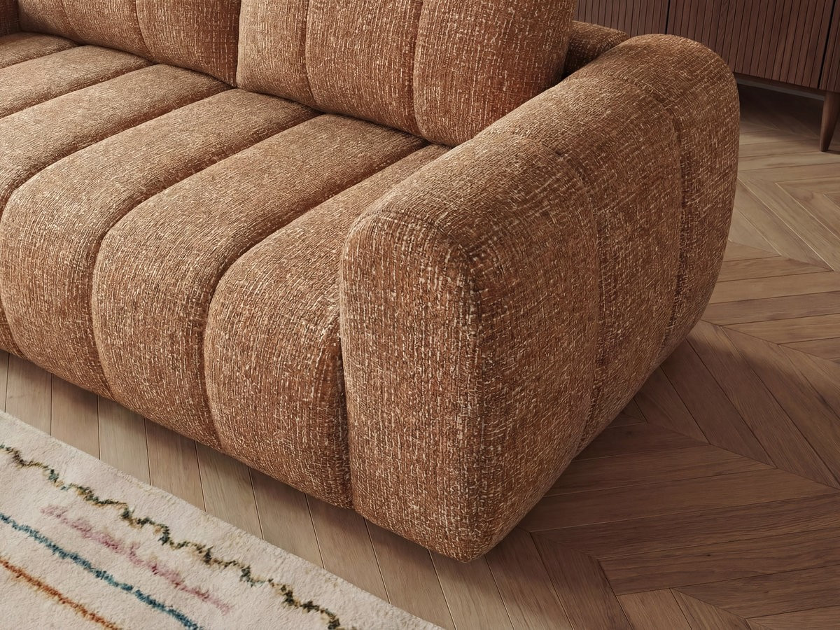 Bobochic Nesty Ecksofa in L-Form, 256 cm, mit Pouf Melange-Stoff Orange Ecke links