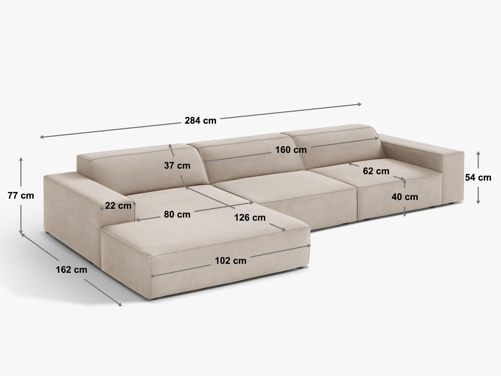 Micadoni Ecksofa Jodie 4-Sitzer Links Boucle Baloo Weiß