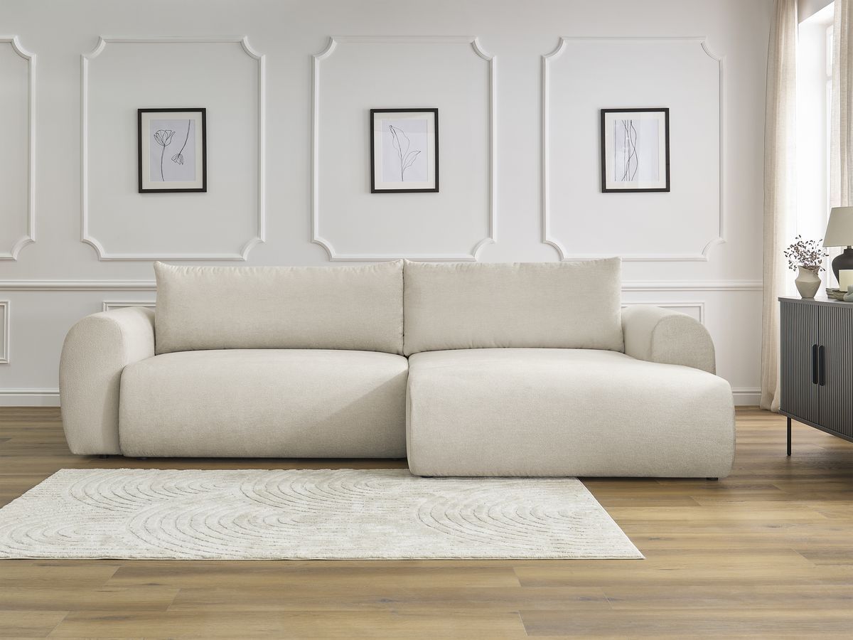 Bobochic Lucien Ecksofa mit Schlaffunktion und Bettkasten 314 × 167 cm Stoff Beige Ecke rechts