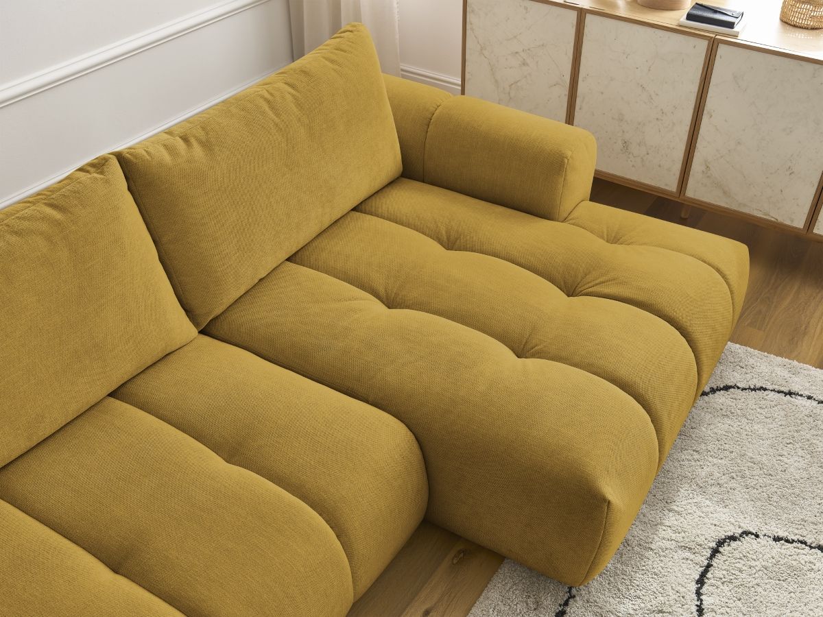 Bobochic Fuji Ecksofa mit Schlaffunktion und Bettkasten 292 × 160 cm Stoff Gelb Ecke rechts