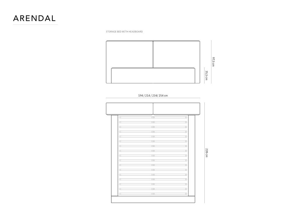 Cosmopolitan Design Stauraumbett mit doppeltem Kopfteil Arendal 180x200 Strukturierter Stoff Megan Dunkelgrau