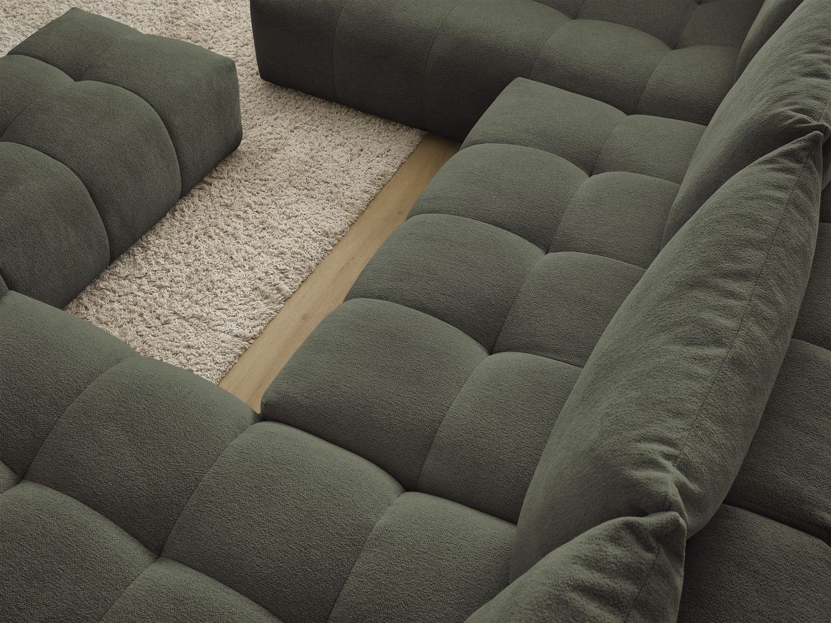 Bobochic Everest Wohnlandschaft mit Pouf, 6 Kissen Melange-Stoff Grün Ecke rechts