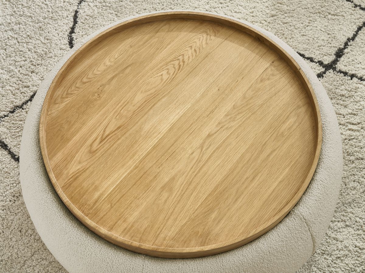 Bobochic Hayden Pouf mit Tablett, rund Bouclé-Stoff Beige, 87 cm