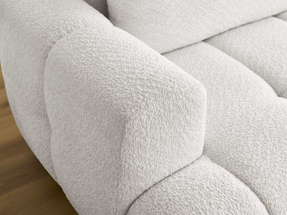 Bobochic Fuji Ecksofa mit Schlaffunktion und Bettkasten 292 × 160 cm Bouclé-Stoff Weiß Ecke rechts