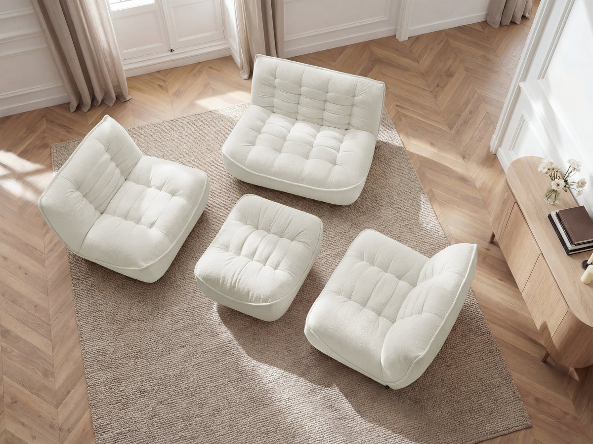 Bobochic Serena Sofa 4-Sitzer mit Pouf Melange-Stoff Weiß