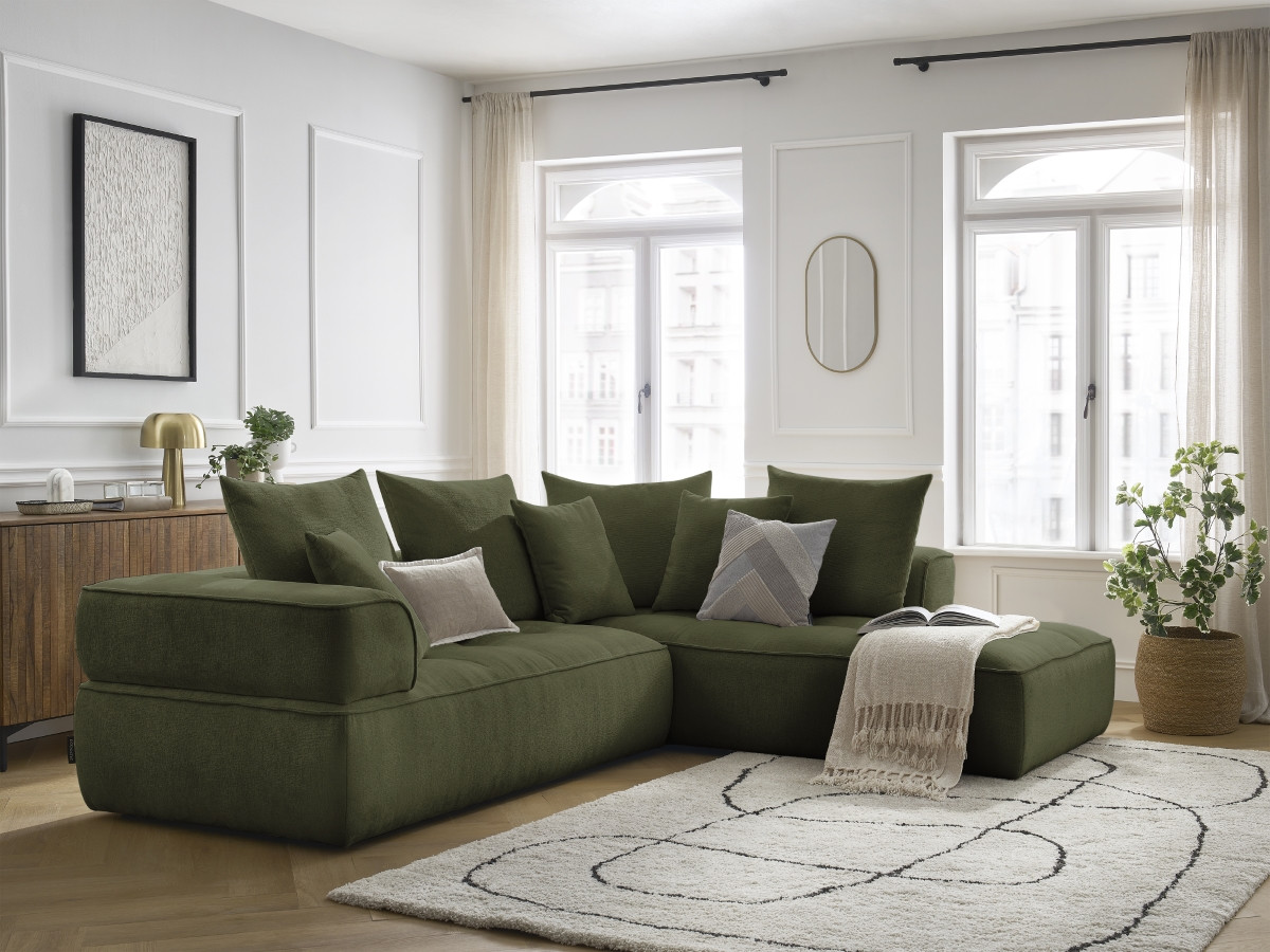 Bobochic Whesley Ecksofa Stoff Dunkelgrün Ecke rechts