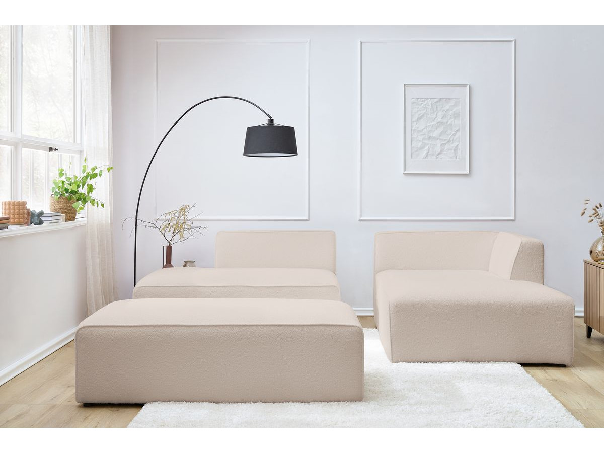 Bobochic Megeve Ecksofa mit Schlaffunktion und Pouf Bouclé-Stoff Beige Ecke rechts