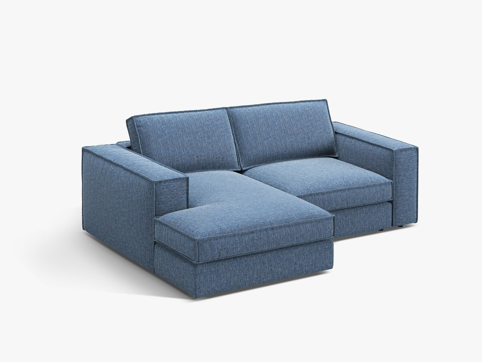 Micadoni modulares Ecksofa Pola 2-Sitzer kleine Version Links Strukturierter Stoff Babel Dunkelblau