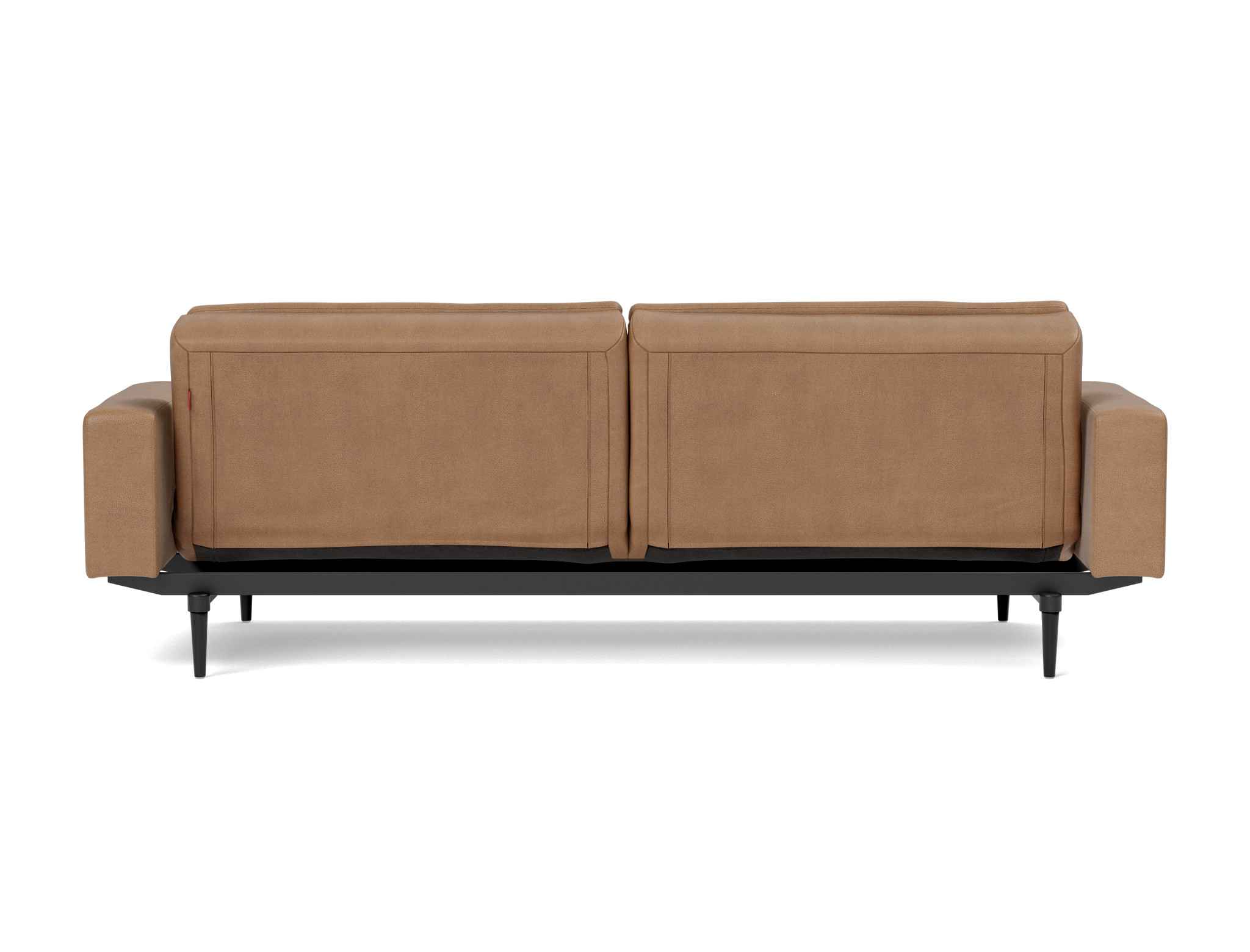 Schlafsofa Dublexo mit Armlehnen Lederoptik Faunal 551-Brown Beine Styletto Eiche schwarz