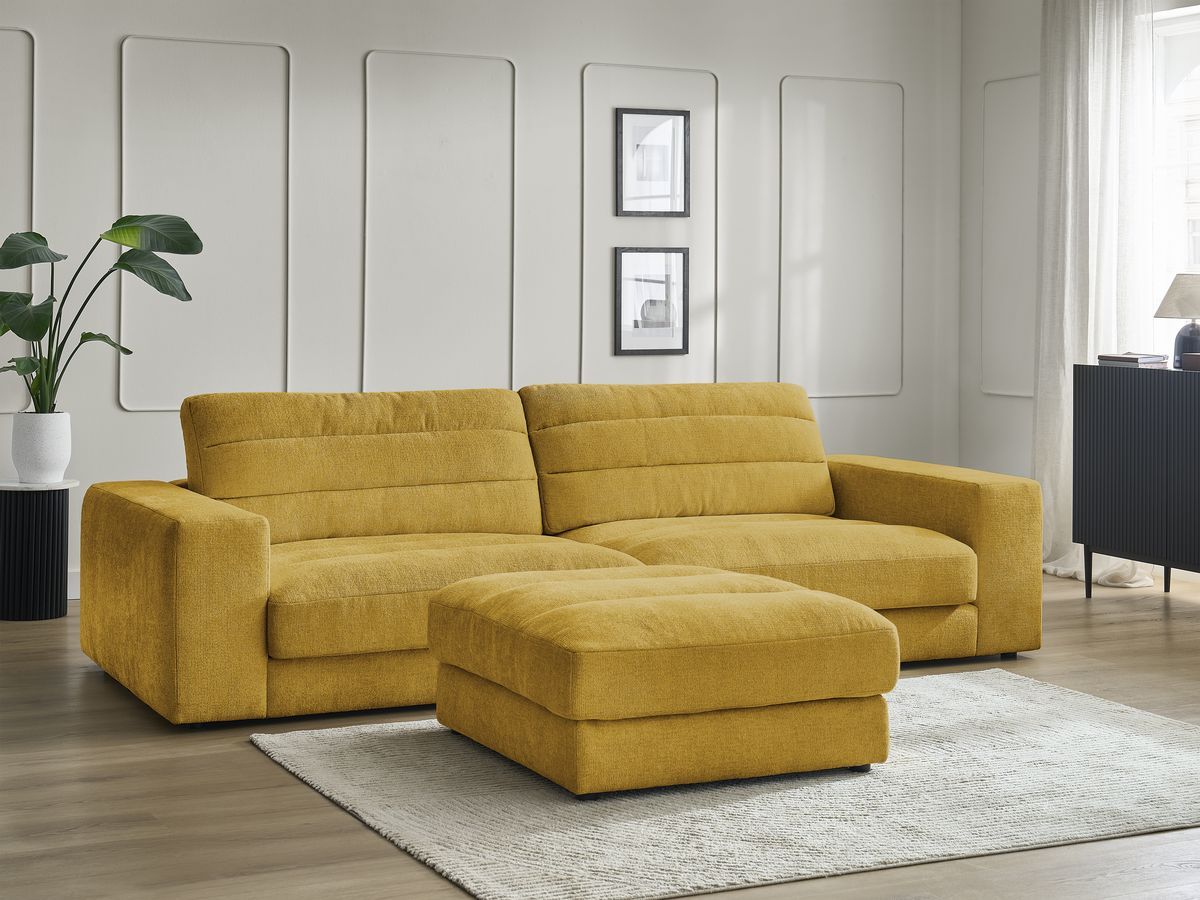 Bobochic Sierra Sofa 4-Sitzer mit Pouf Strukturstoff Gelb
