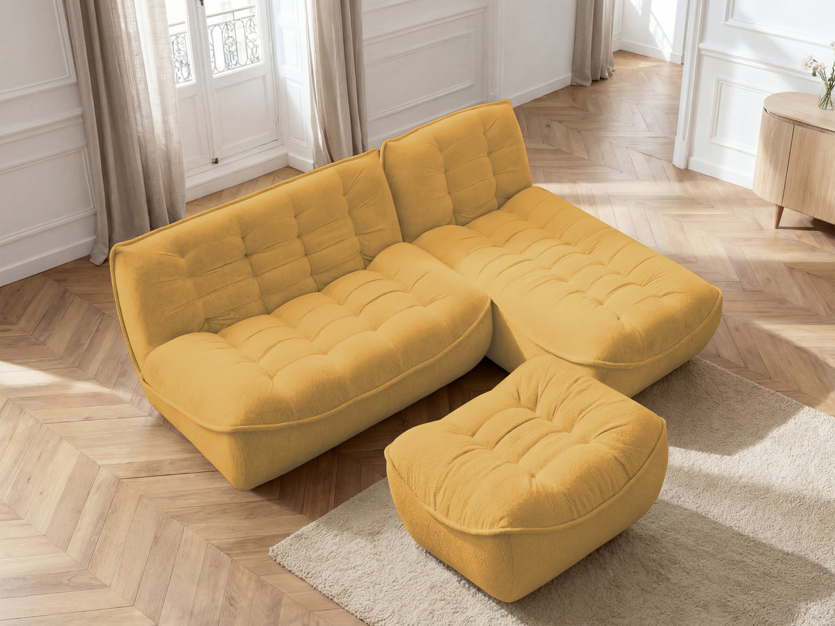 Bobochic Serena Ecksofa mit Pouf Melange-Stoff Gelb