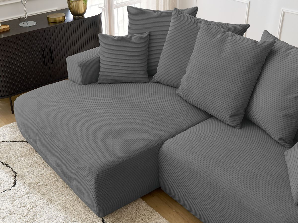 Bobochic Atilla Ecksofa mit Schlaffunktion und Bettkasten Cordsamt Dunkelgrau Ecke links