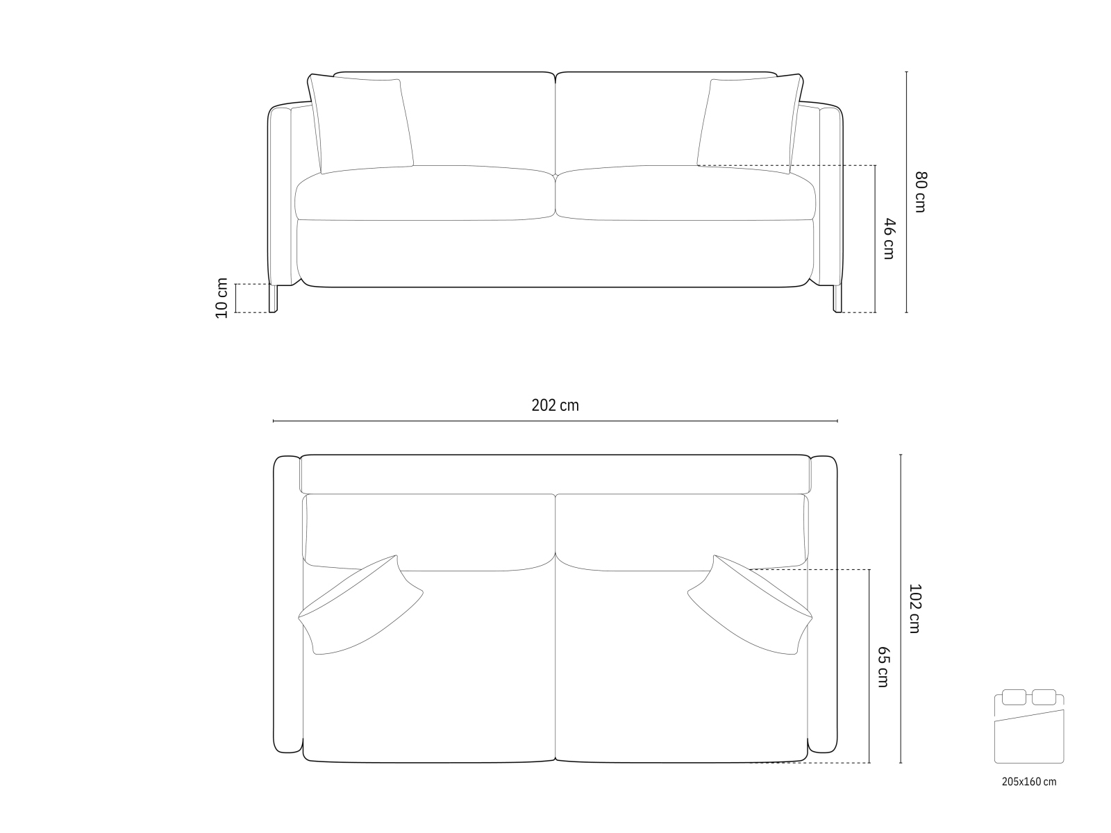 Micadoni Schlafsofa Gloria 3-Sitzer Samt Grau 205x160
