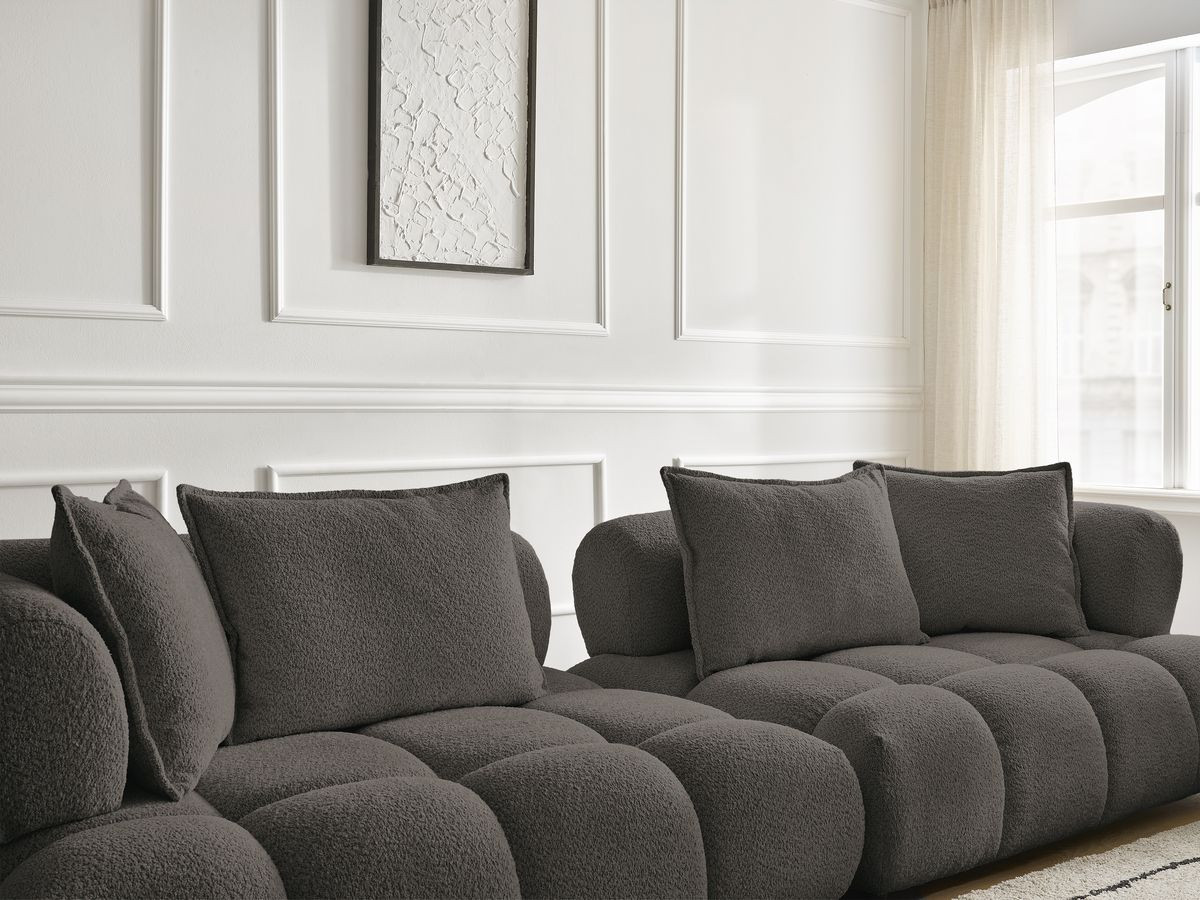 Bobochic Alya Sofa 4-Sitzer mit Pouf Bouclé-Stoff Braun