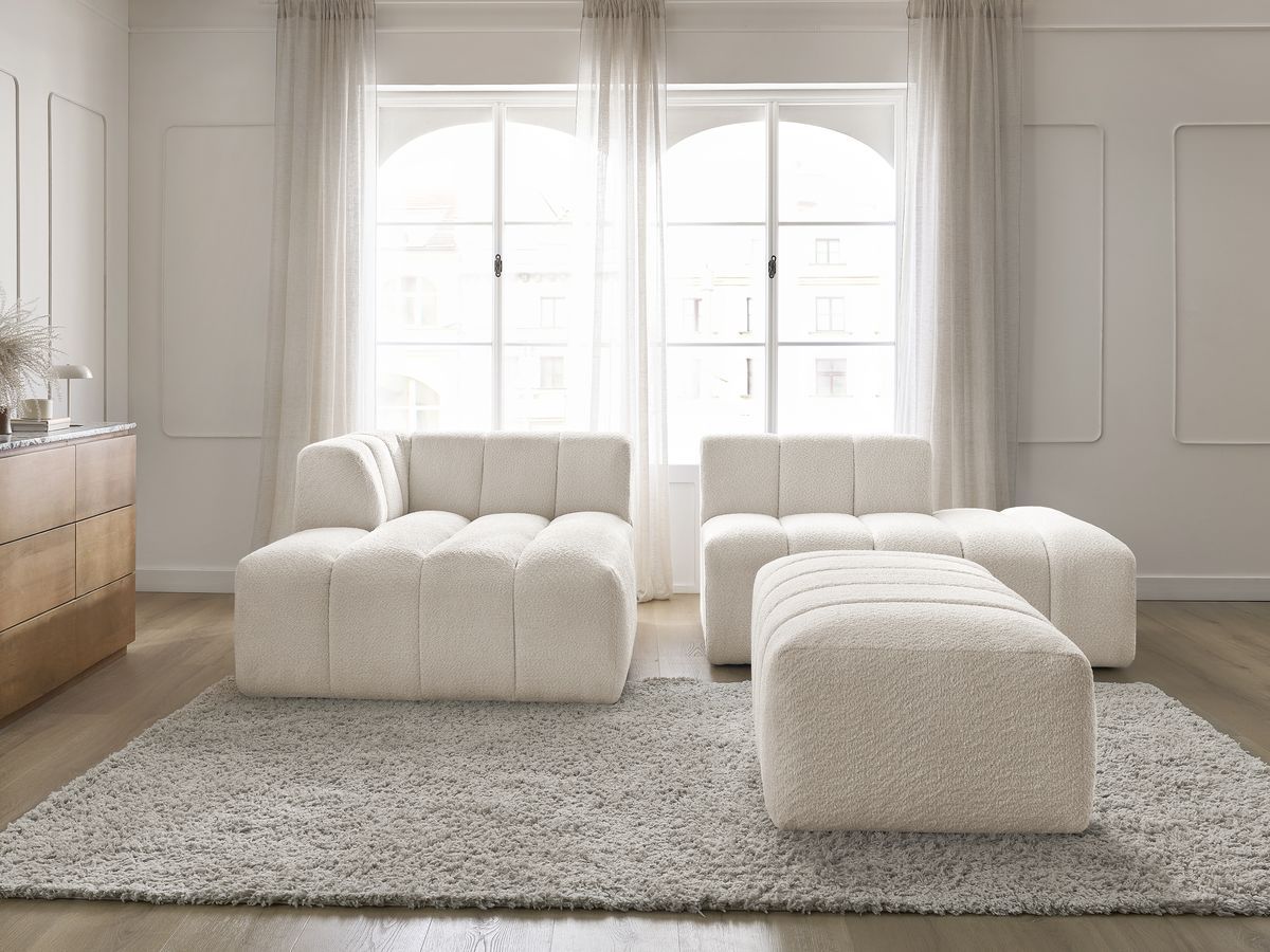 Bobochic Annecy Ecksofa mit Pouf Bouclé-Stoff Weiß Ecke links