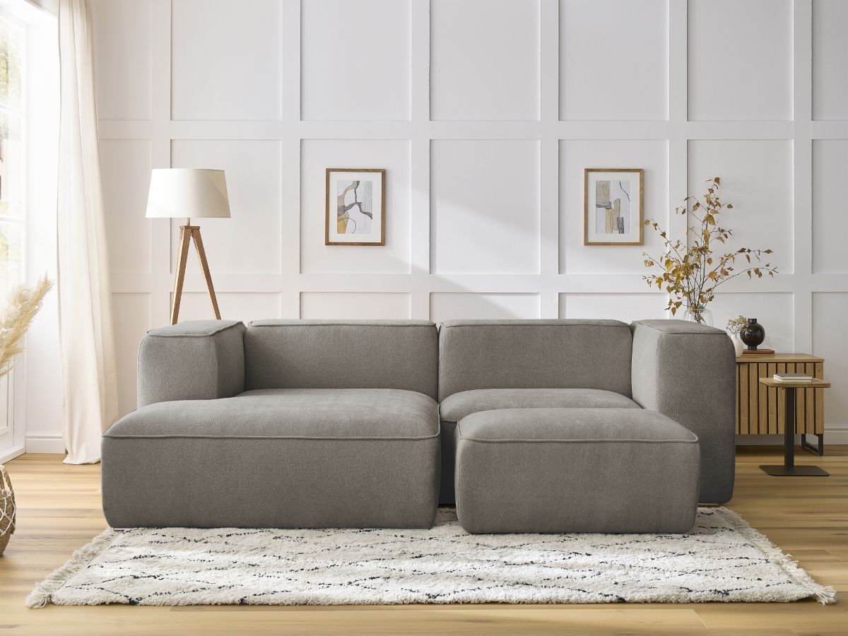 Bobochic Zephyr Ecksofa mit Pouf 260 × 165 cm Strukturstoff Taupe Ecke links