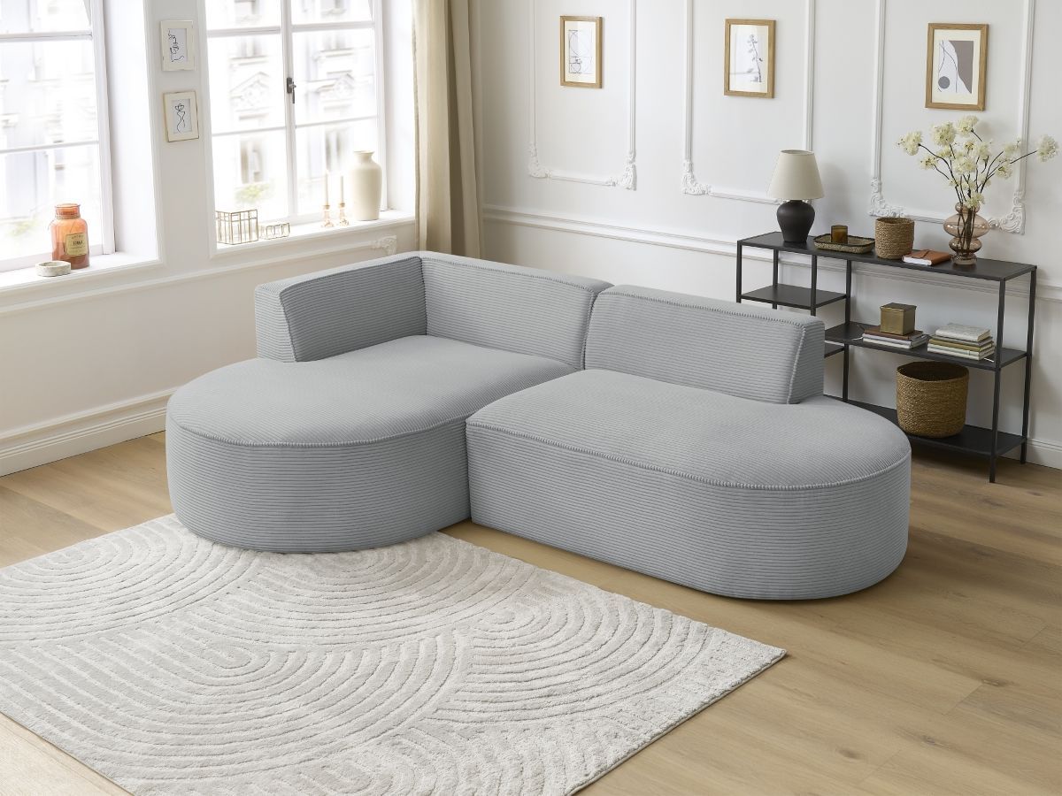 Bobochic Rousseau Ecksofa Cordsamt Hellgrau Ecke links
