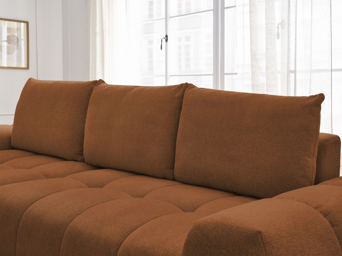 Bobochic Everest Ecksofa mit Schlaffunktion und Bettkasten 318 × 180 cm, 3 Kissen Melange-Stoff Orange Ecke links