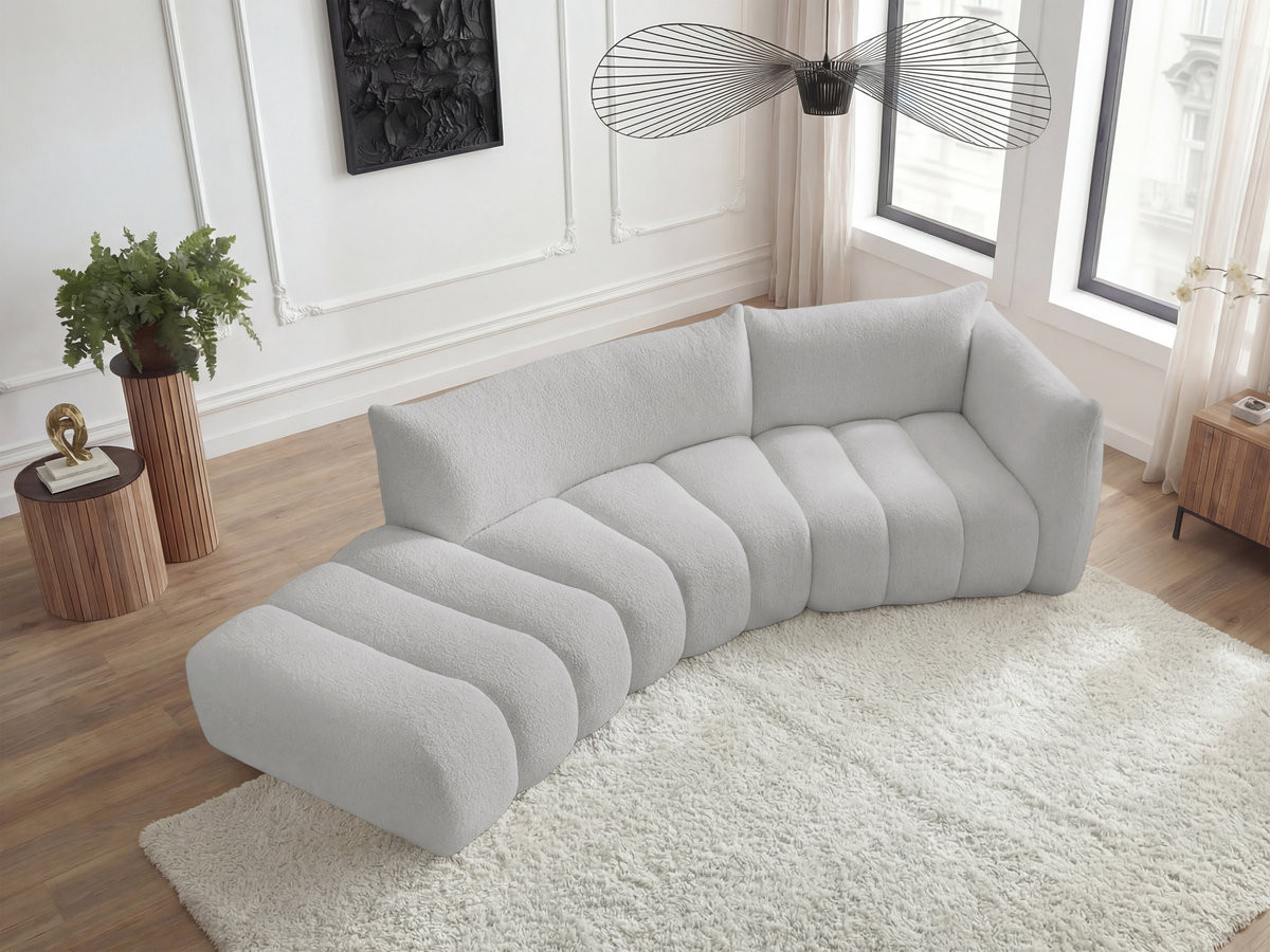 Bobochic Azra Ecksofa 325 × 112 cm Bouclé-Stoff Hellgrau Ecke rechts