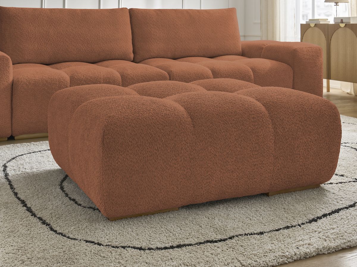 Bobochic Anakin Schlafsofa 3-Sitzer mit Bettkasten und Pouf, 2 Kissen Bouclé-Stoff Orange