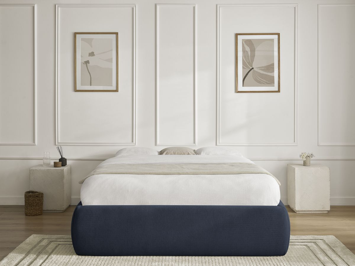 Bobochic Inera Bettgestell mit Bettkasten, ohne Kopfteil Stoff Blau, Liegefläche 160 × 200 cm