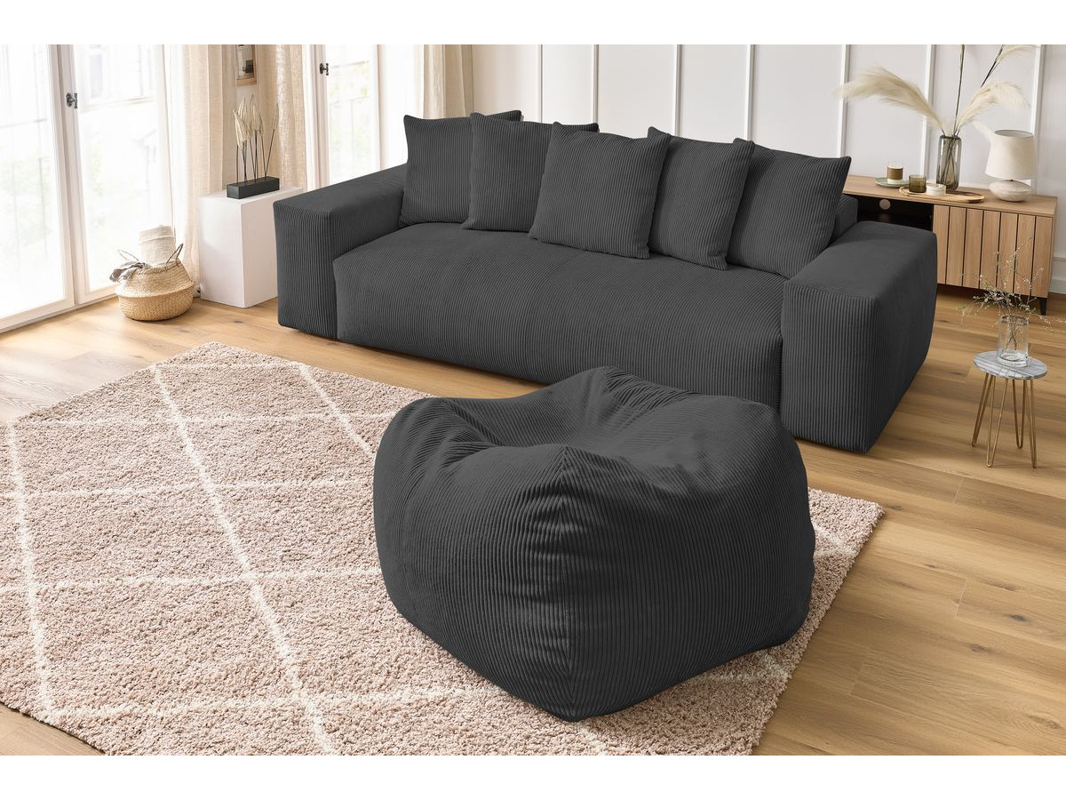 Bobochic Voltaire Sofa 4-Sitzer mit Pouf 280 × 124 cm Cordsamt Dunkelgrau