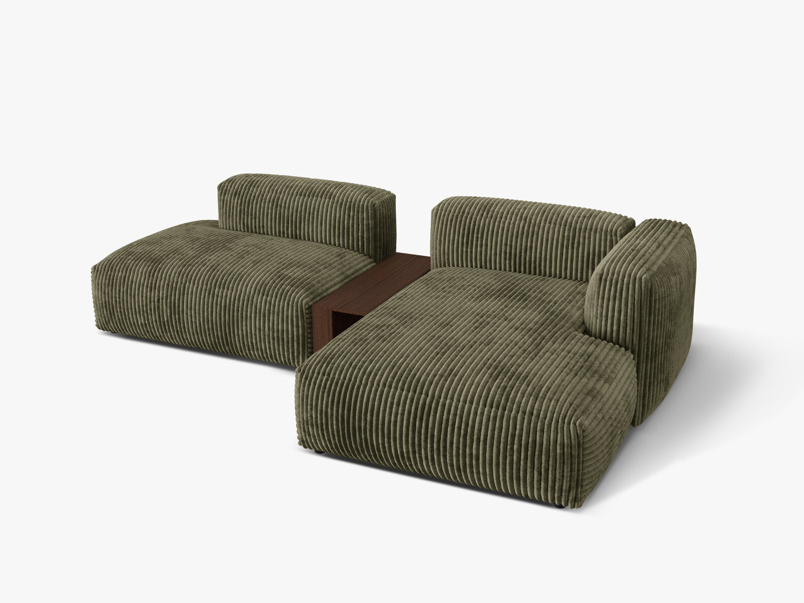 Micadoni Ecksofa Martina 2-Sitzer mit Couchtisch Rechts Kord Moßgrün