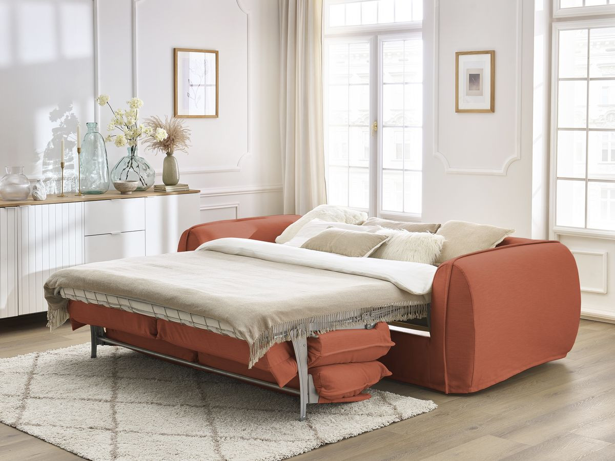 Bobochic Archimede Schlafsofa 3-Sitzer Stoff Orange, Liegefläche 160 × 194 cm