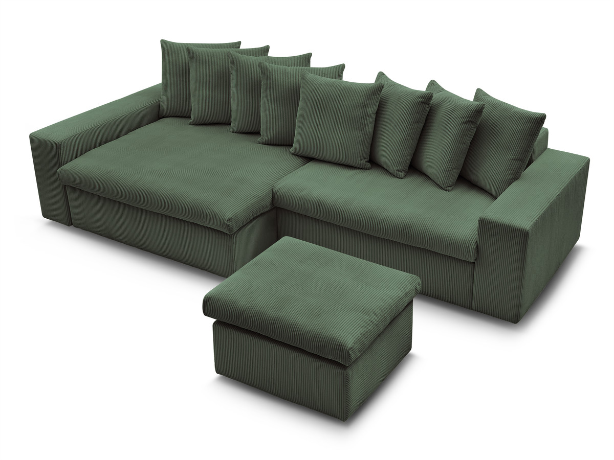Bobochic Enore Ecksofa mit Pouf Cordsamt Dunkelgrün Ecke links
