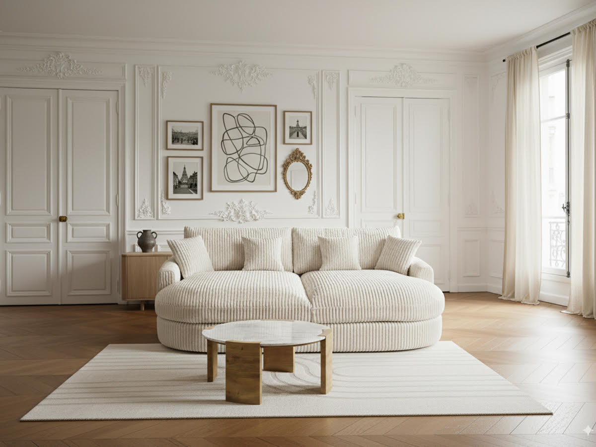 Bobochic Belem Sofa 3-Sitzer Breitcord weich Beige